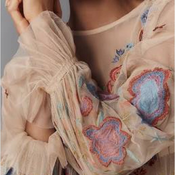 Anthropologie Layla Long Sleeve Appliqué Mesh Blouse - Picture 5 of 5